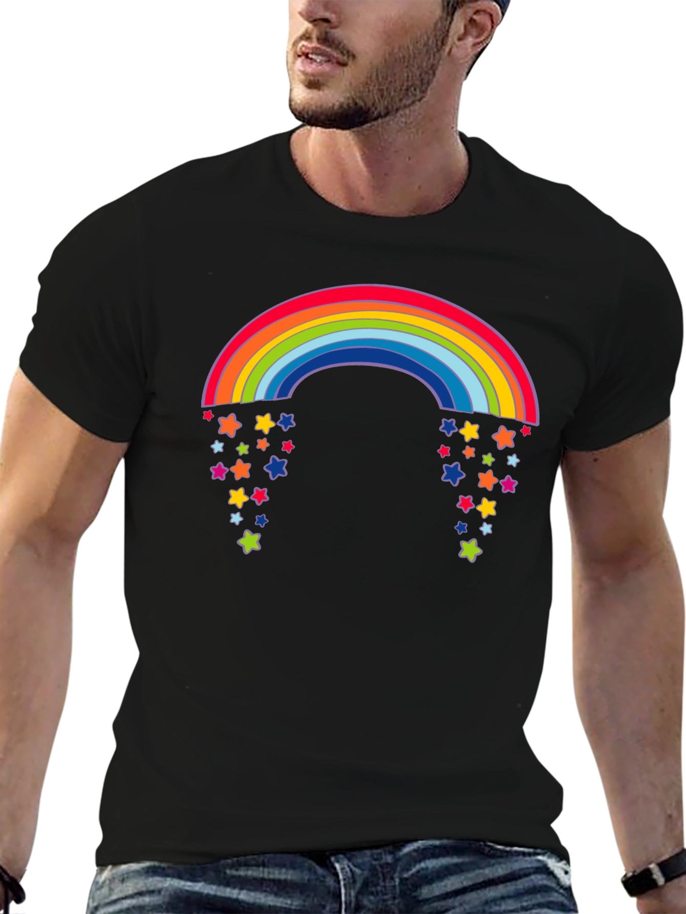 Rainbow Starfall Graphic Black T-Shirt