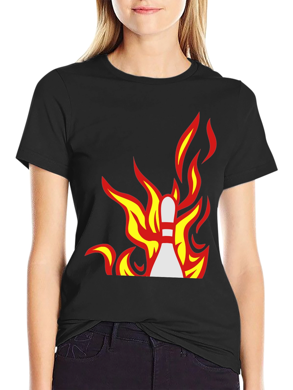 Flaming Bowling Pin Graphic Tee - Strike a Style!
