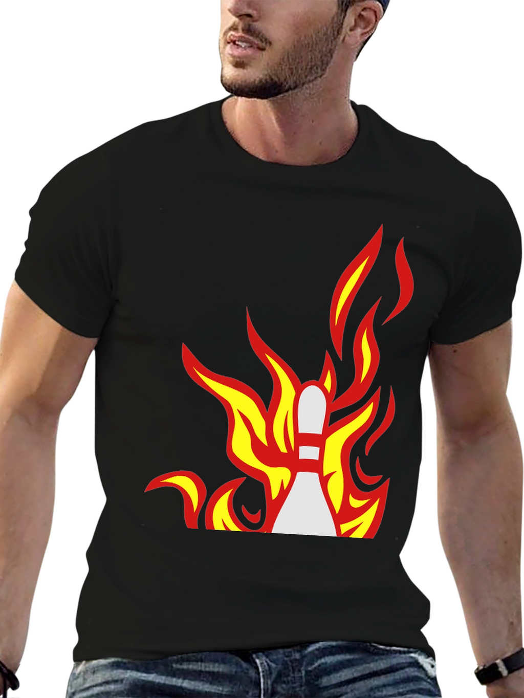 Flaming Bowling Pin Graphic Tee - Strike a Style!