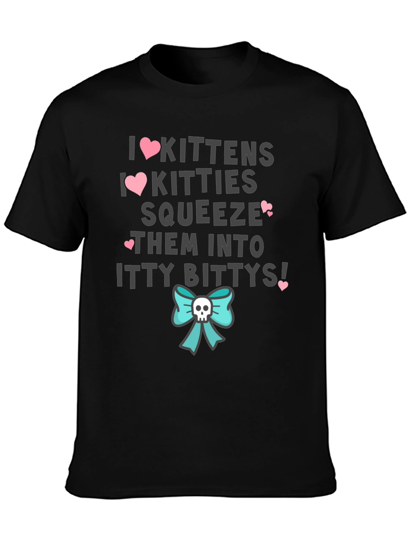 I Love Kittens & Kitties T-Shirt - Cute Skull Bow Graphic Tee