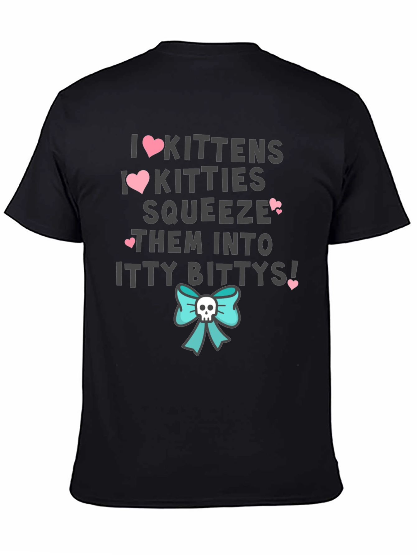 I Love Kittens & Kitties T-Shirt - Cute Skull Bow Graphic Tee