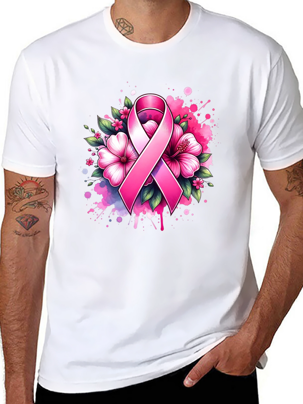 Breast Cancer Awareness Ribbon Floral T-Shirt