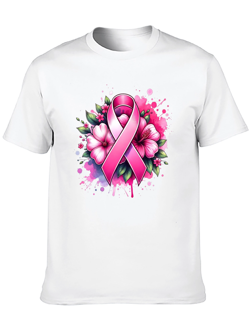 Breast Cancer Awareness Ribbon Floral T-Shirt