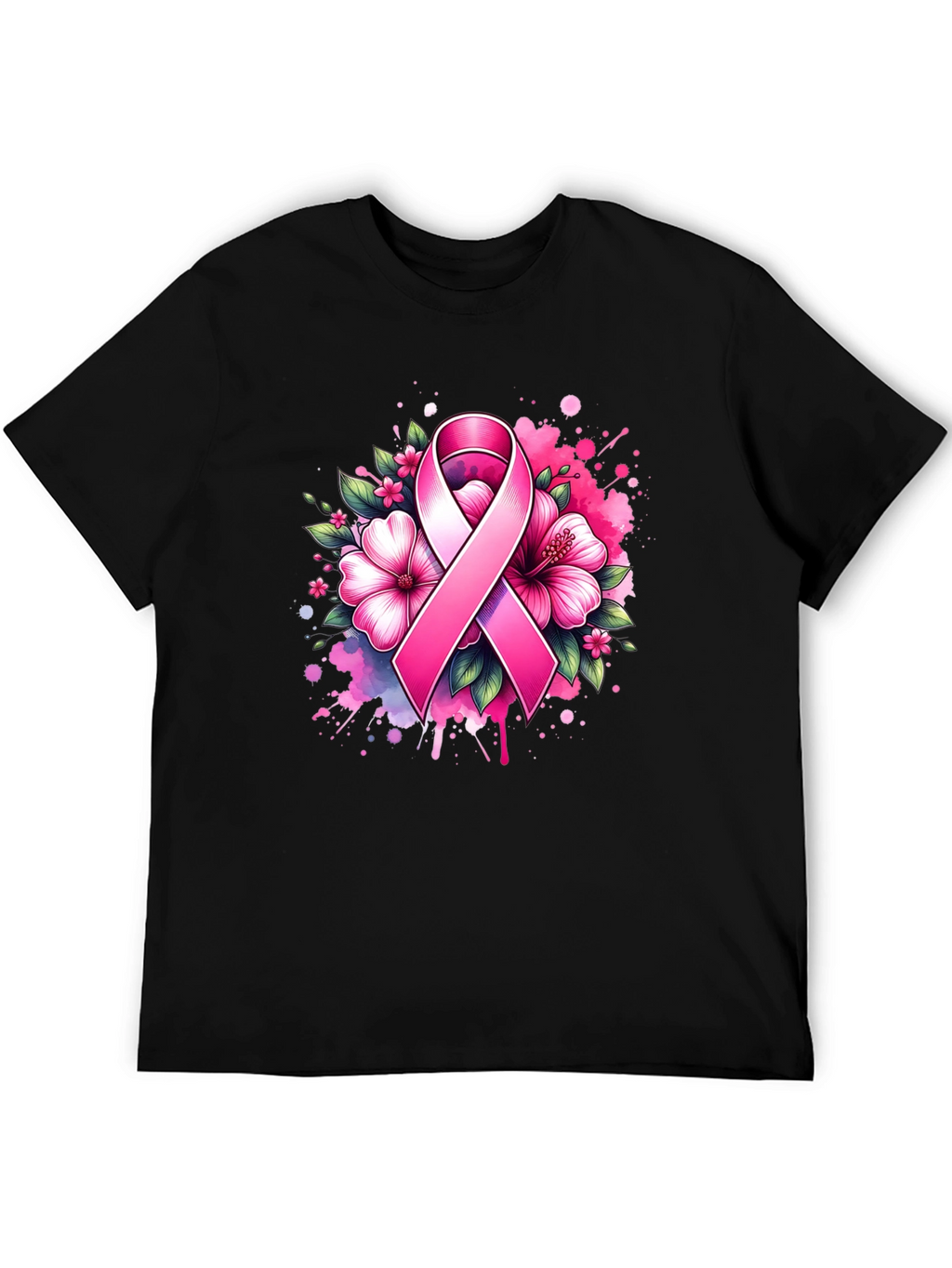 Breast Cancer Awareness Ribbon Floral T-Shirt