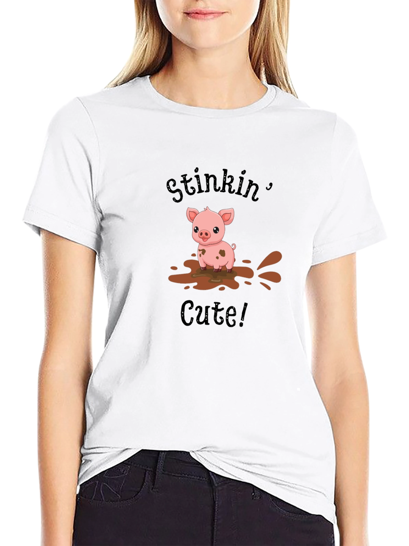 Stinkin Cute Pig Black T-Shirt