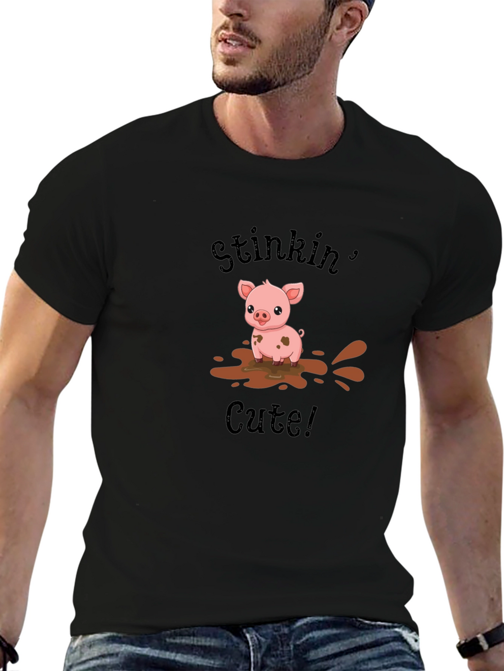 Stinkin Cute Pig Black T-Shirt