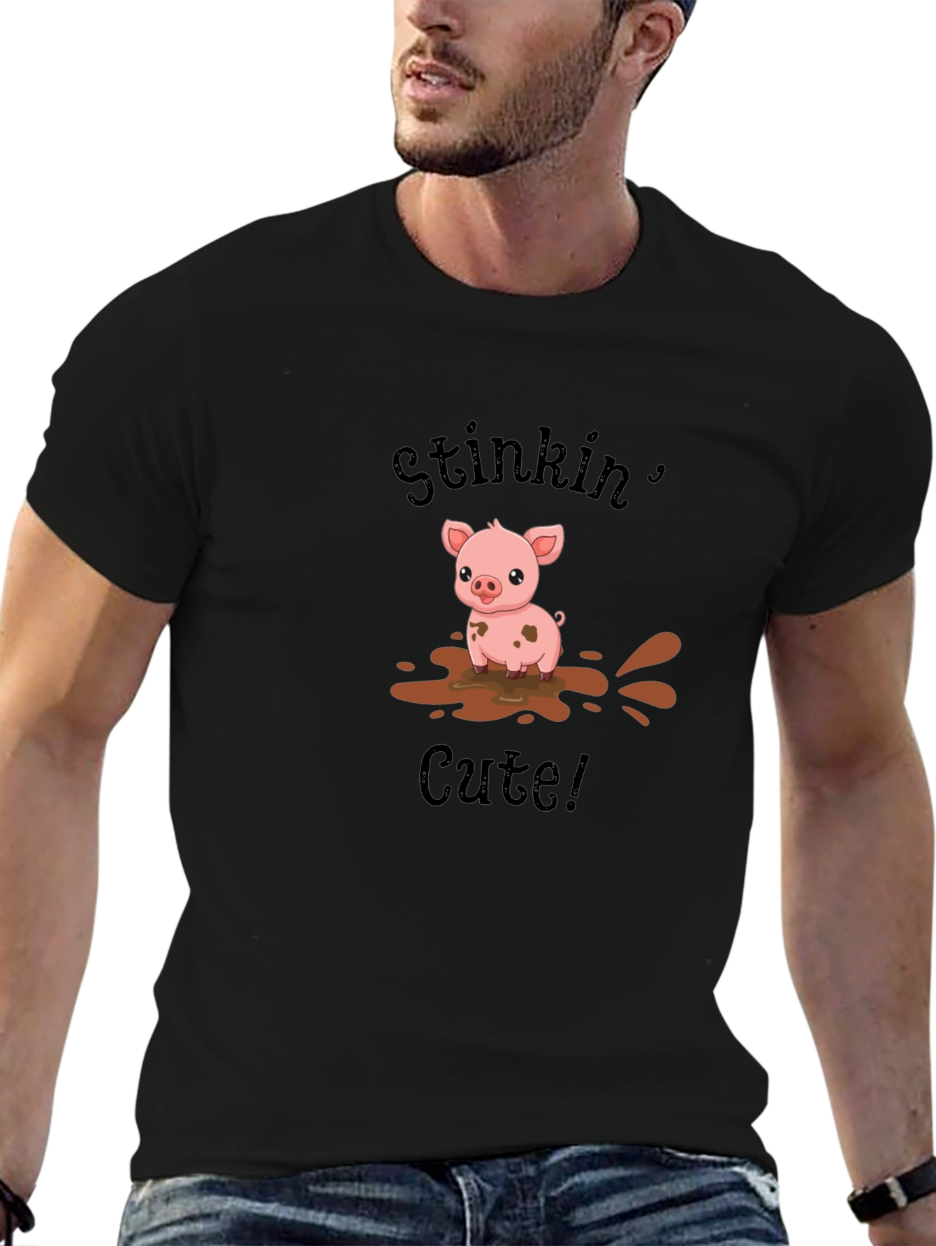 Stinkin Cute Pig Black T-Shirt