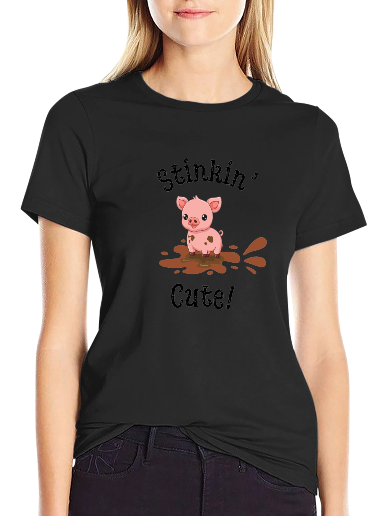Stinkin Cute Pig Black T-Shirt