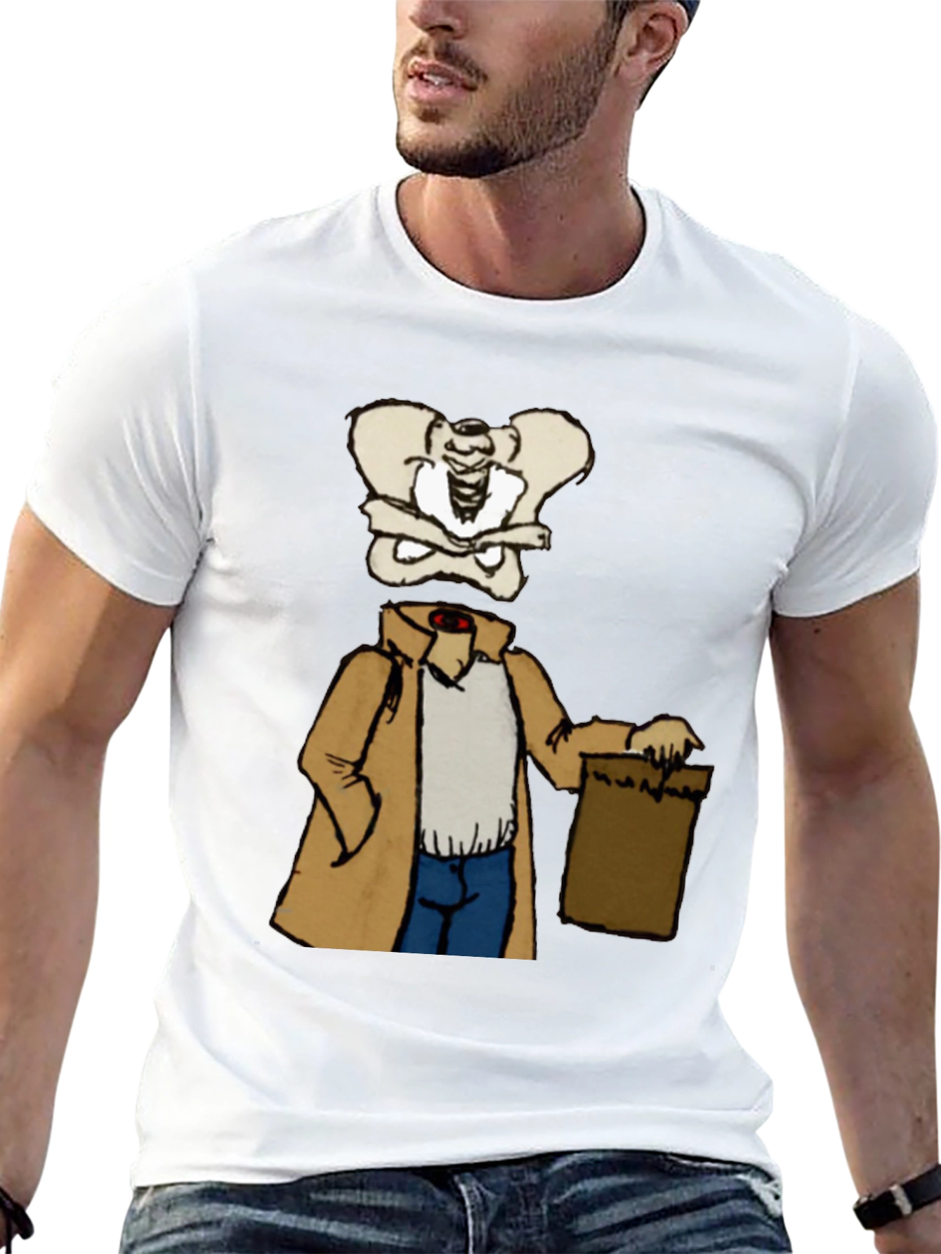 Bone Head in Trench Coat Black T-Shirt