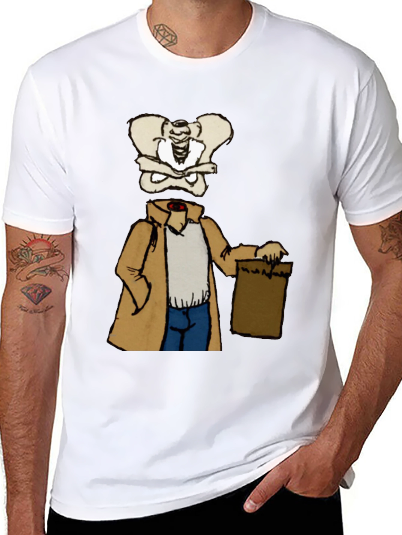 Bone Head in Trench Coat Black T-Shirt