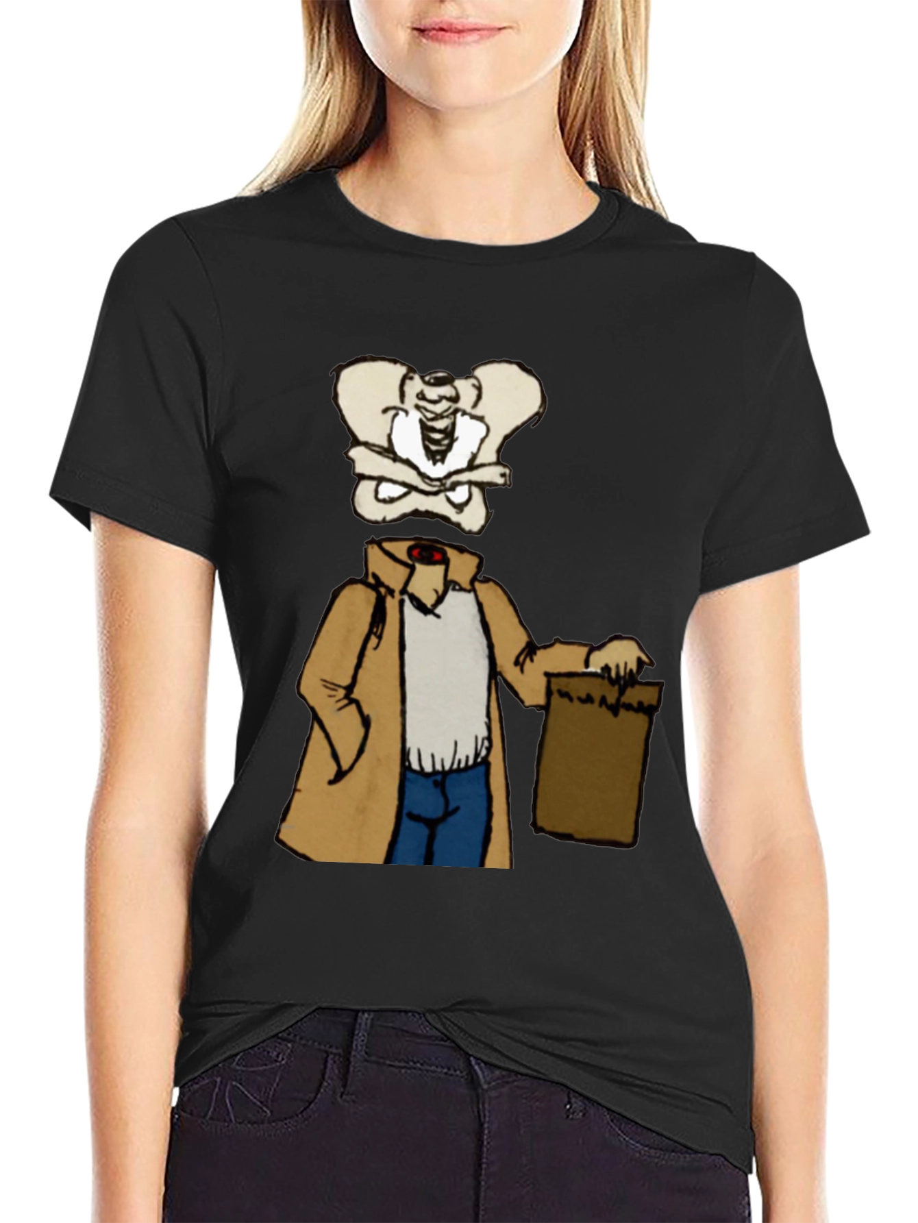 Bone Head in Trench Coat Black T-Shirt