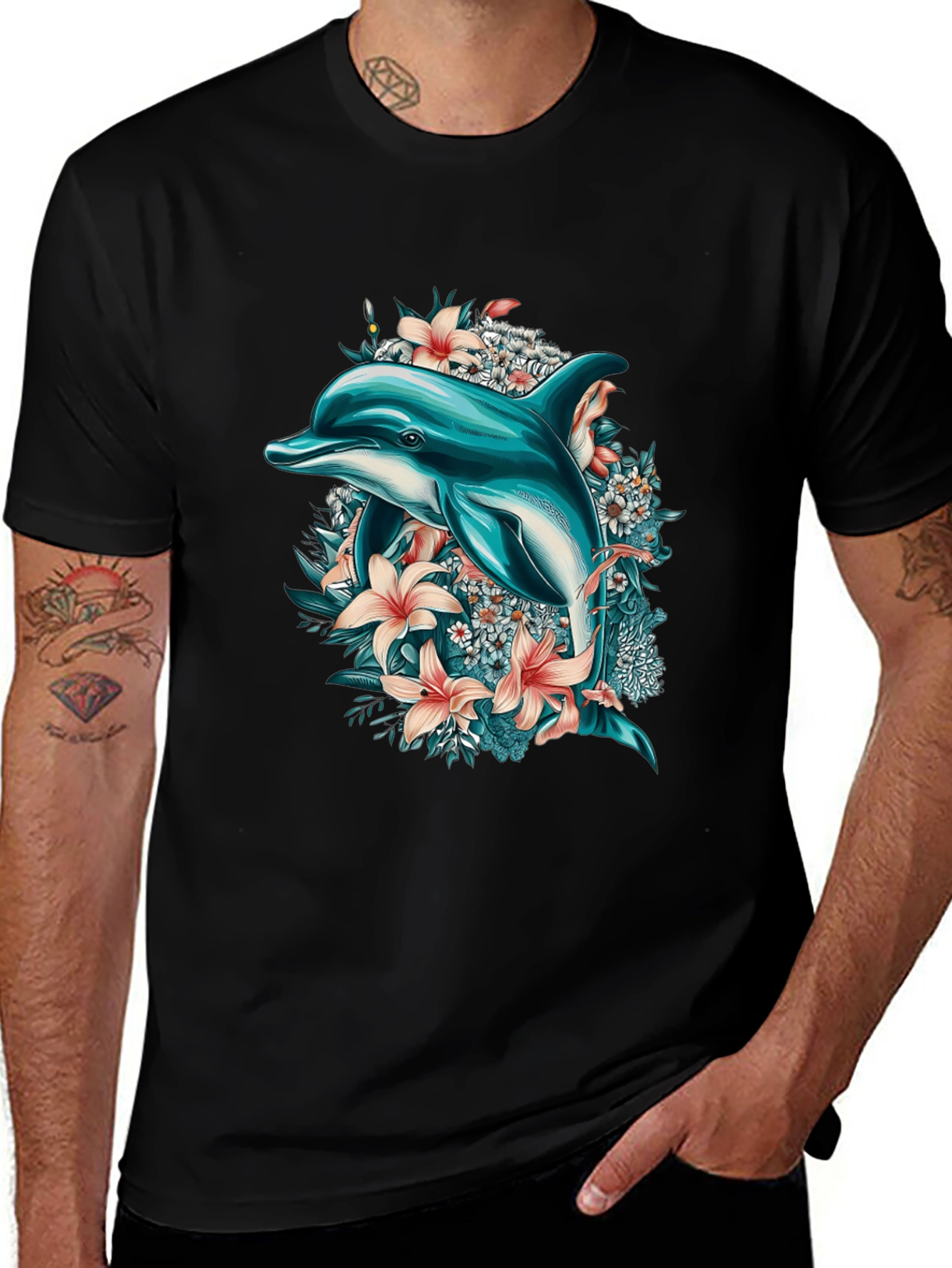 Dolphin & Floral Print T-Shirt