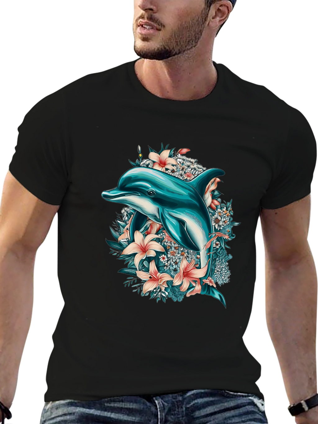 Dolphin & Floral Print T-Shirt