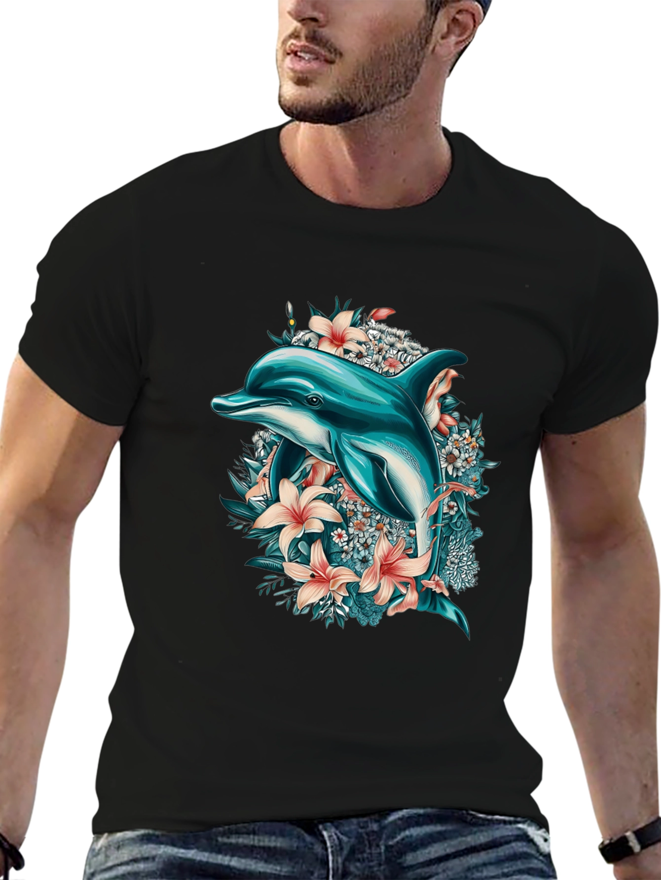 Dolphin & Floral Print T-Shirt