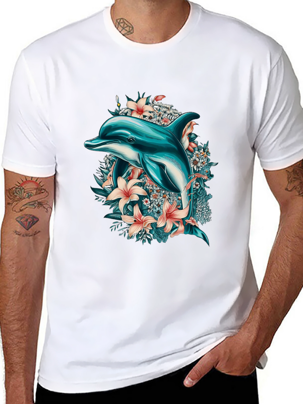 Dolphin & Floral Print T-Shirt
