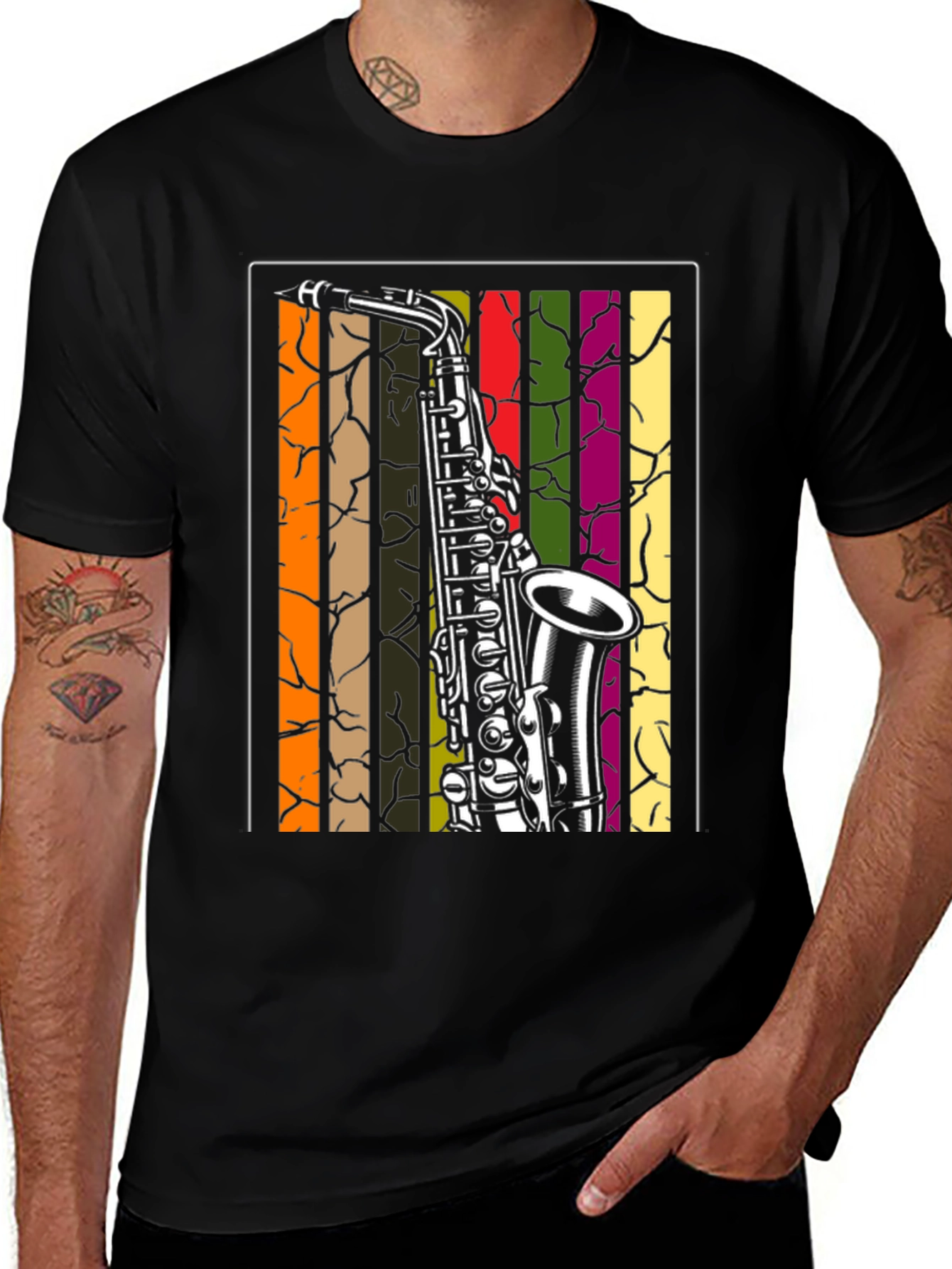 Saxophone Graphic Tee - Retro Music Lover Shirt