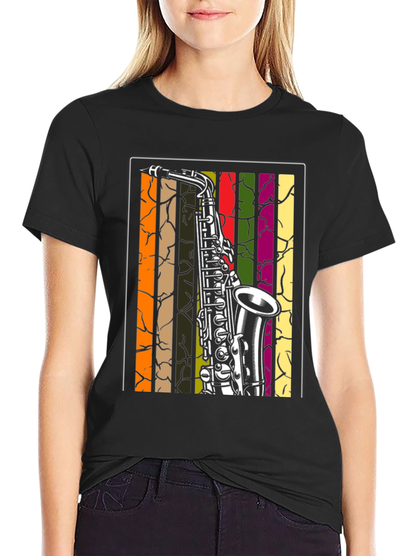 Saxophone Graphic Tee - Retro Music Lover Shirt