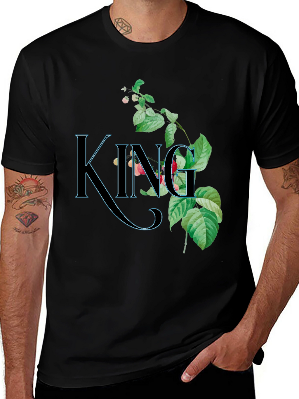 Floral King Graphic Black T-Shirt