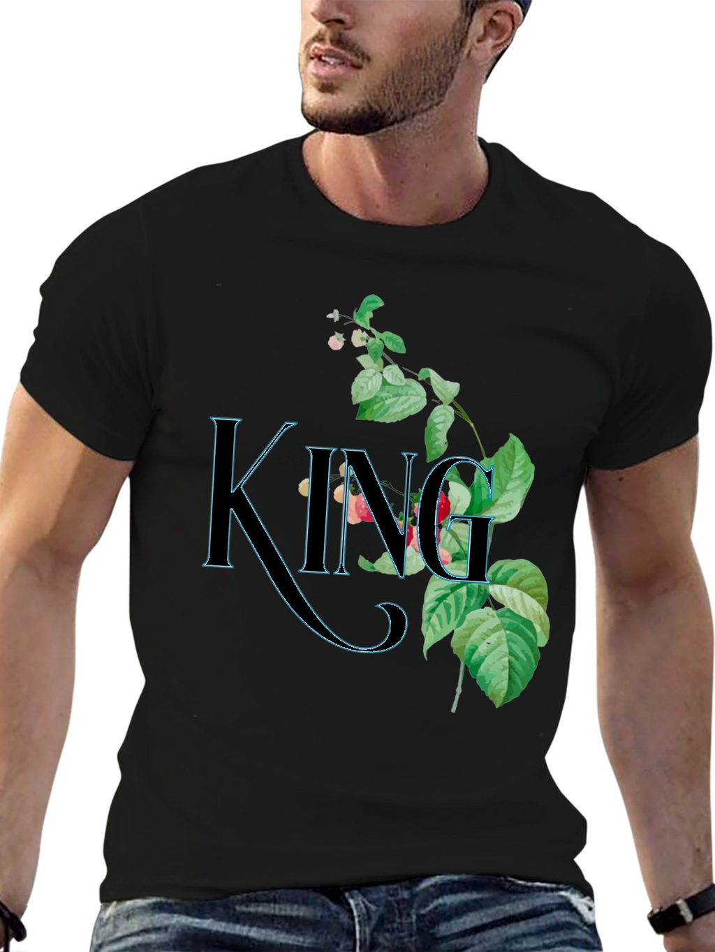 Floral King Graphic Black T-Shirt