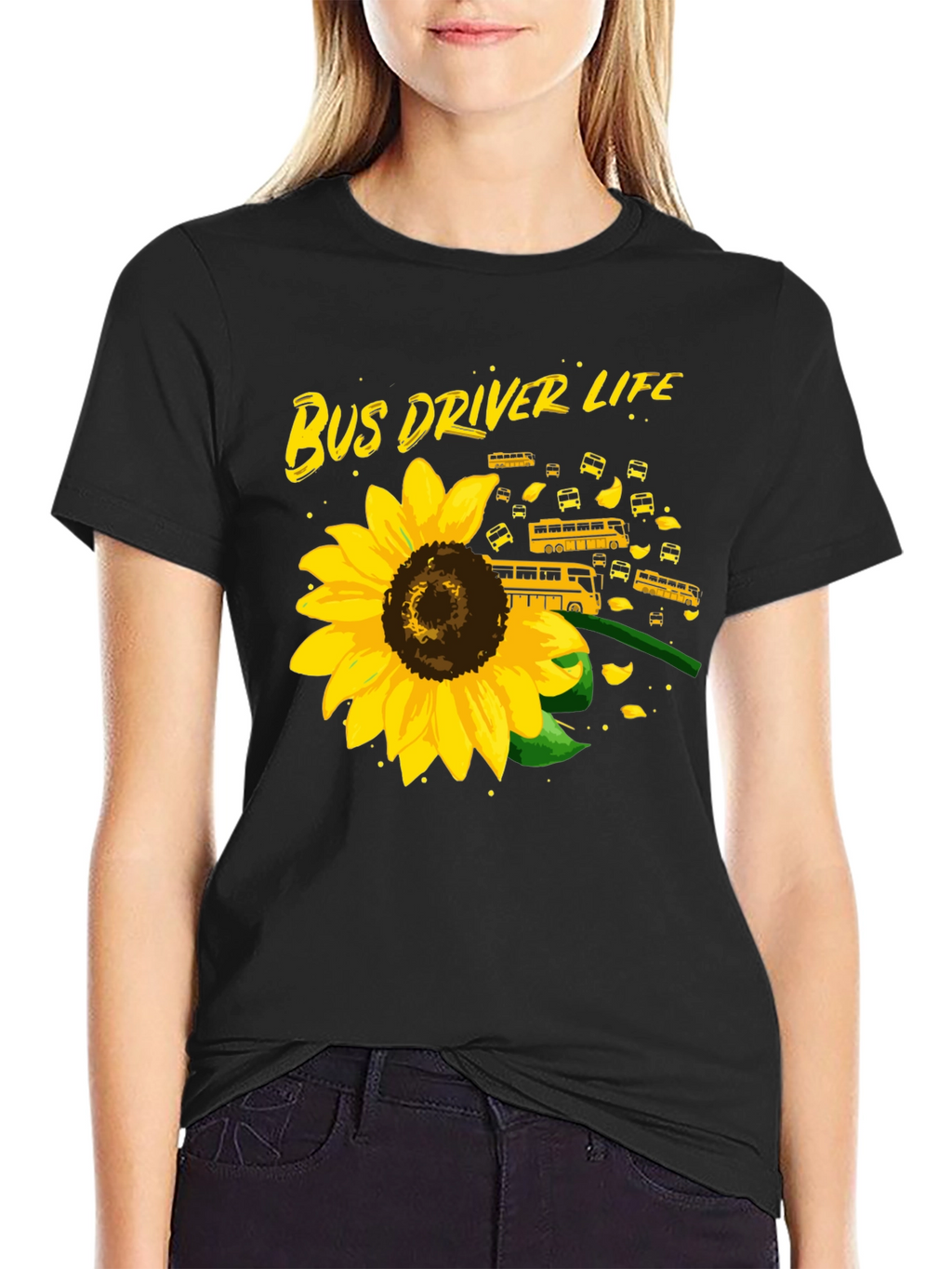 Bus Driver Life Sunflower Graphic T-Shirt