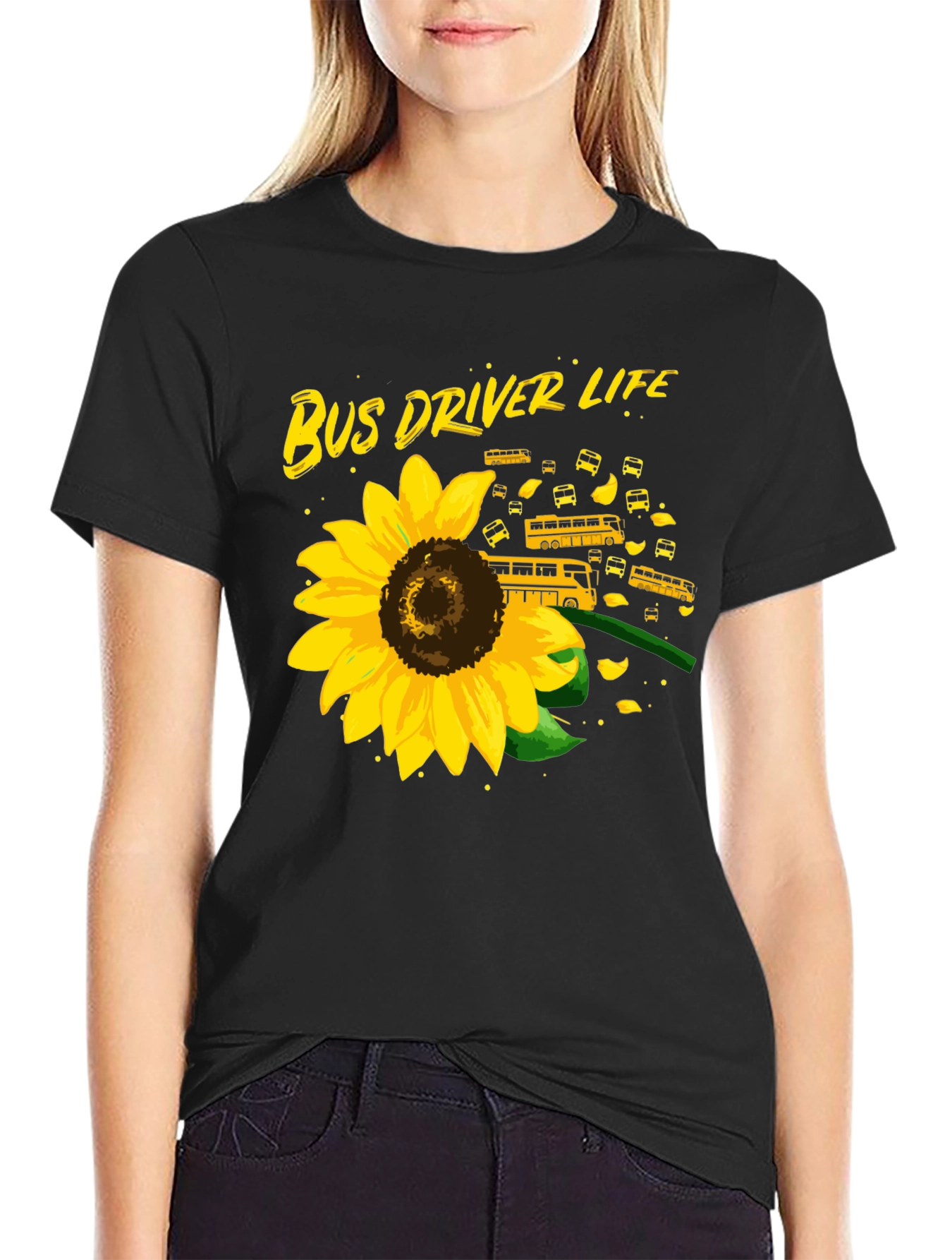 Bus Driver Life Sunflower Graphic T-Shirt