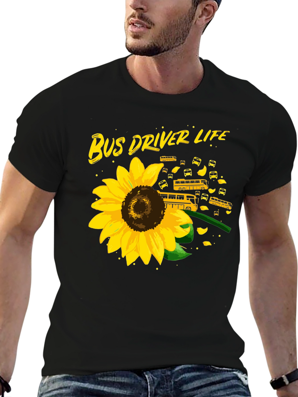 Bus Driver Life Sunflower Graphic T-Shirt