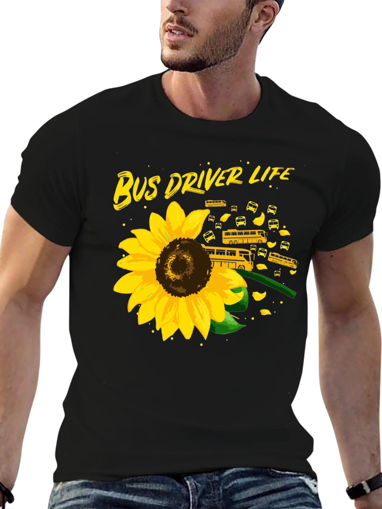Bus Driver Life Sunflower Graphic T-Shirt