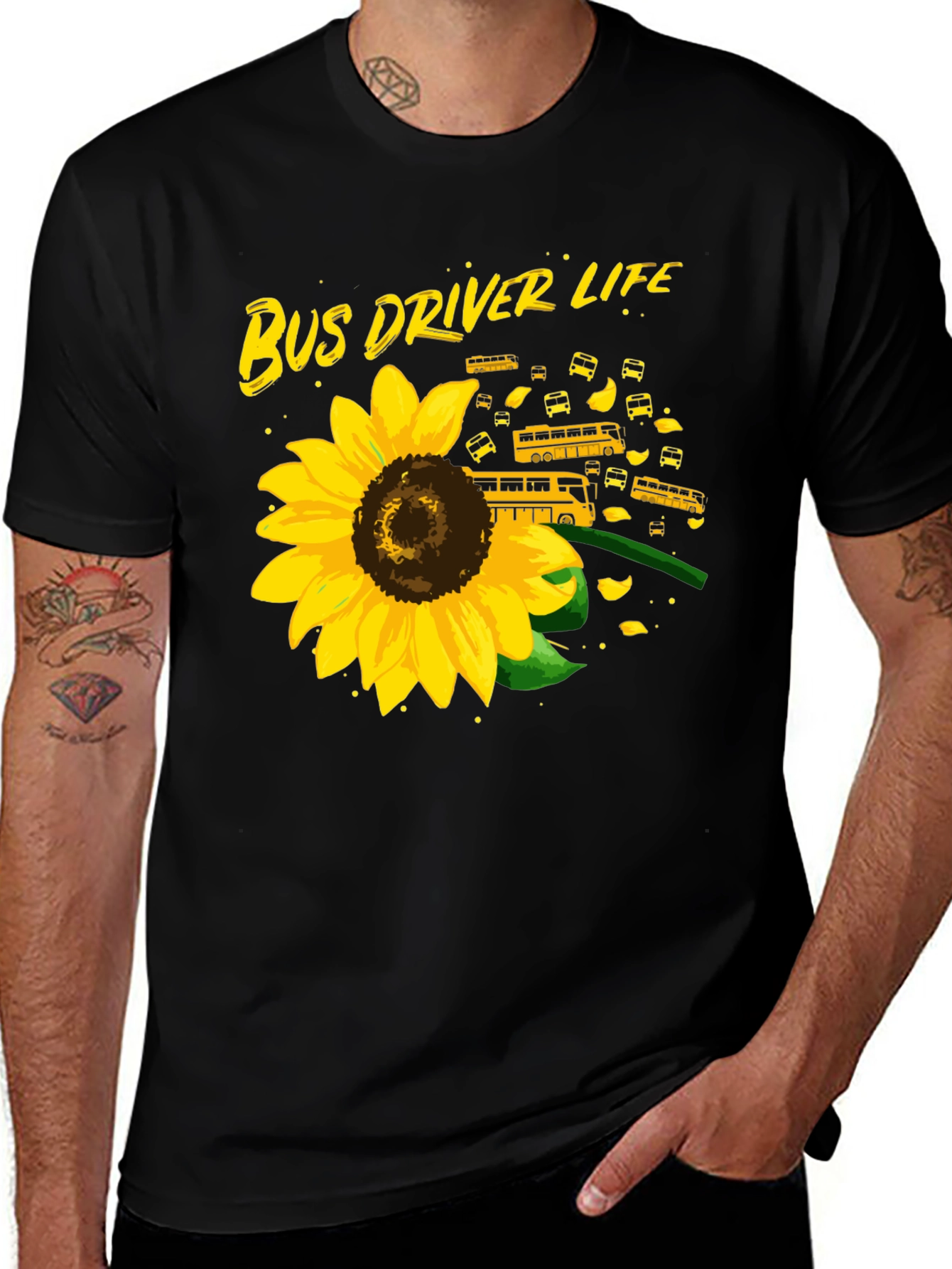 Bus Driver Life Sunflower Graphic T-Shirt