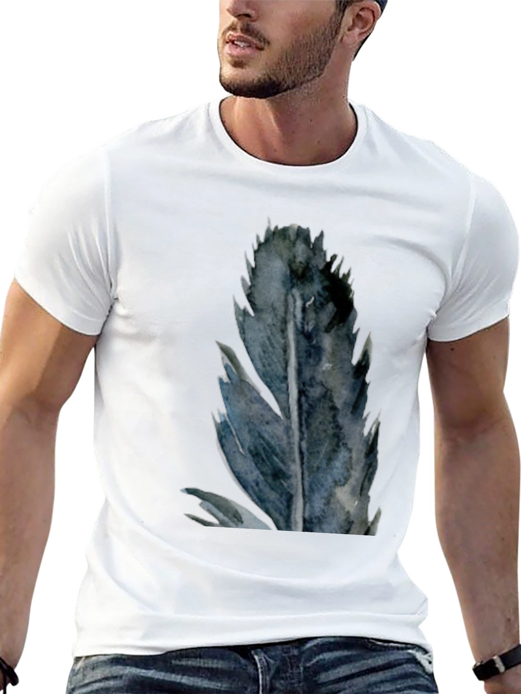 Mens Black Feather Graphic T-Shirt