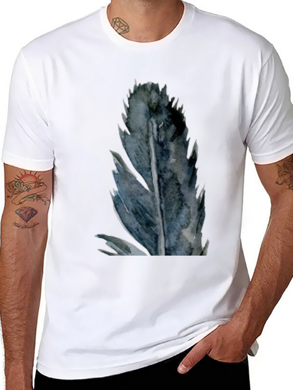 Mens Black Feather Graphic T-Shirt