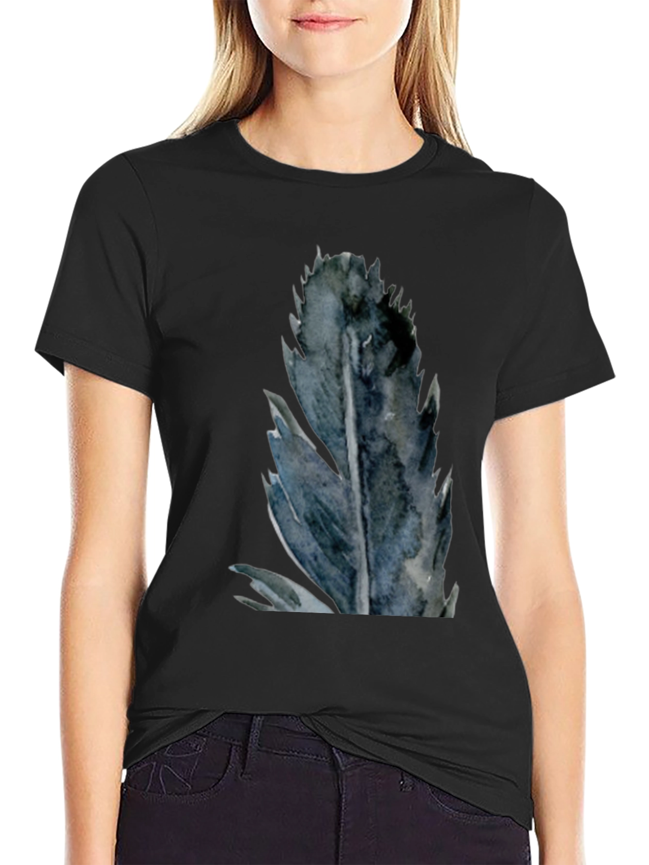 Mens Black Feather Graphic T-Shirt