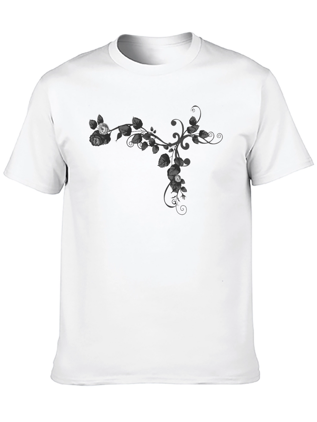 Floral Vine Graphic Tee - Casual Black T-Shirt