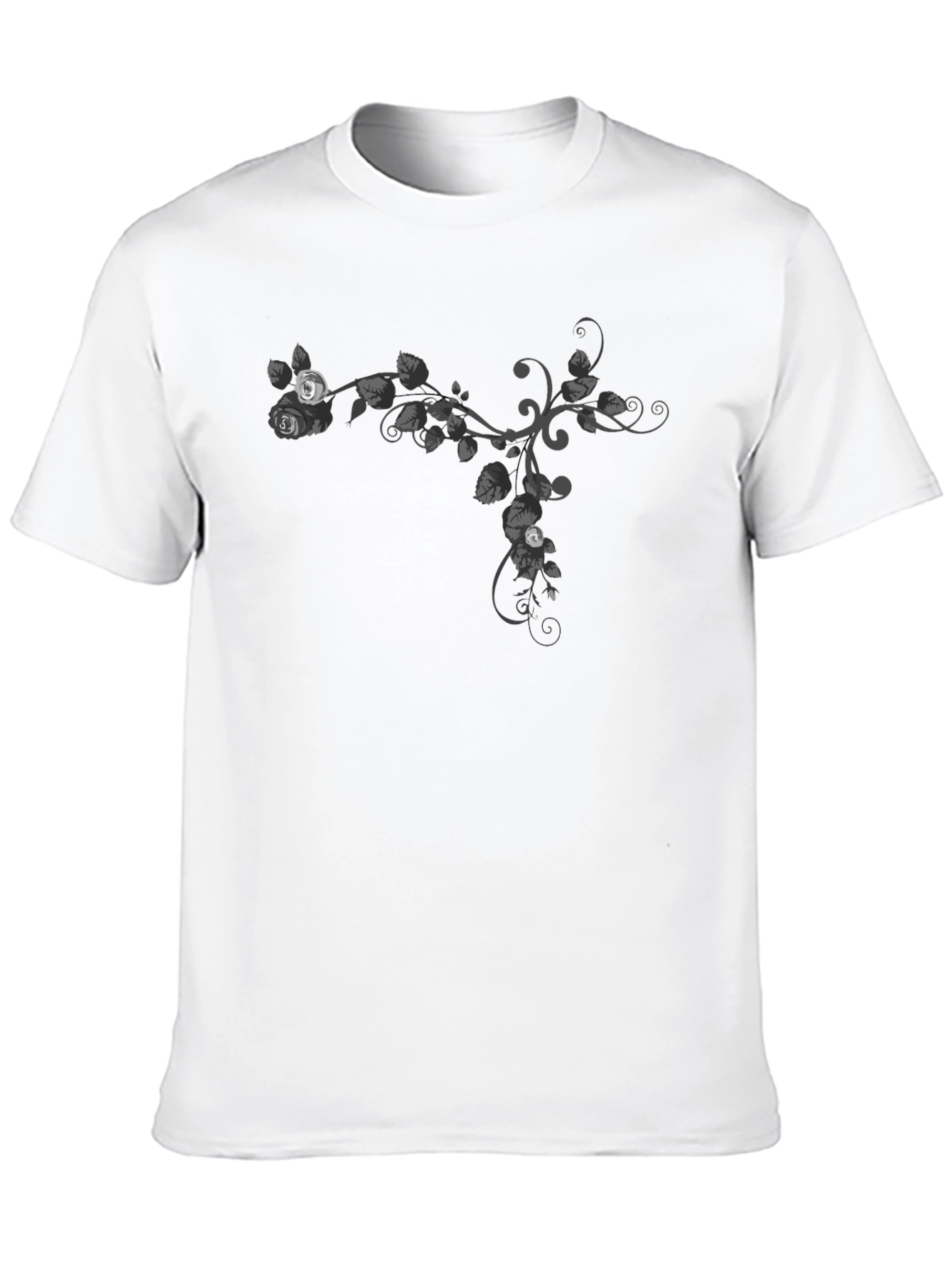 Floral Vine Graphic Tee - Casual Black T-Shirt