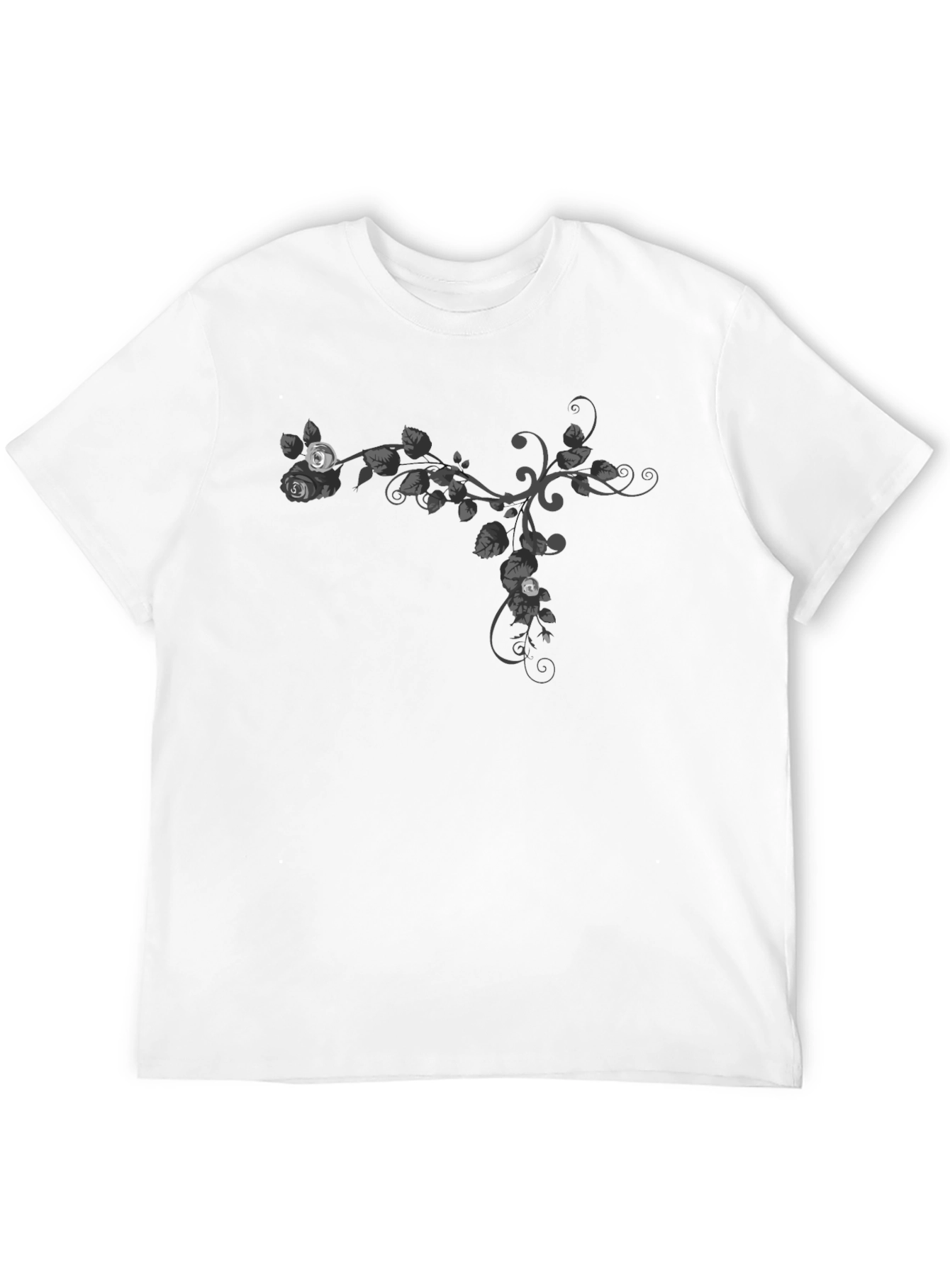 Floral Vine Graphic Tee - Casual Black T-Shirt