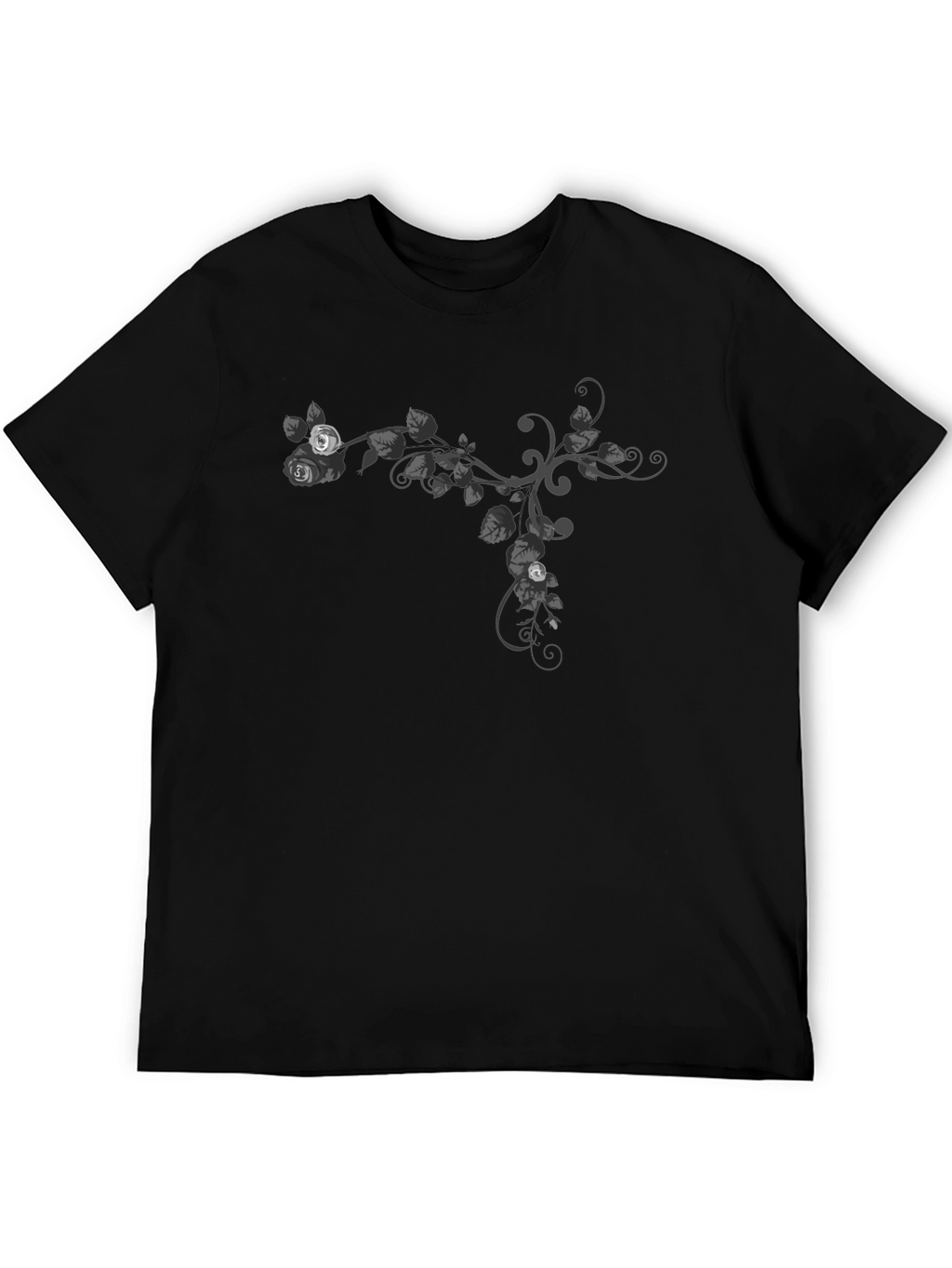 Floral Vine Graphic Tee - Casual Black T-Shirt