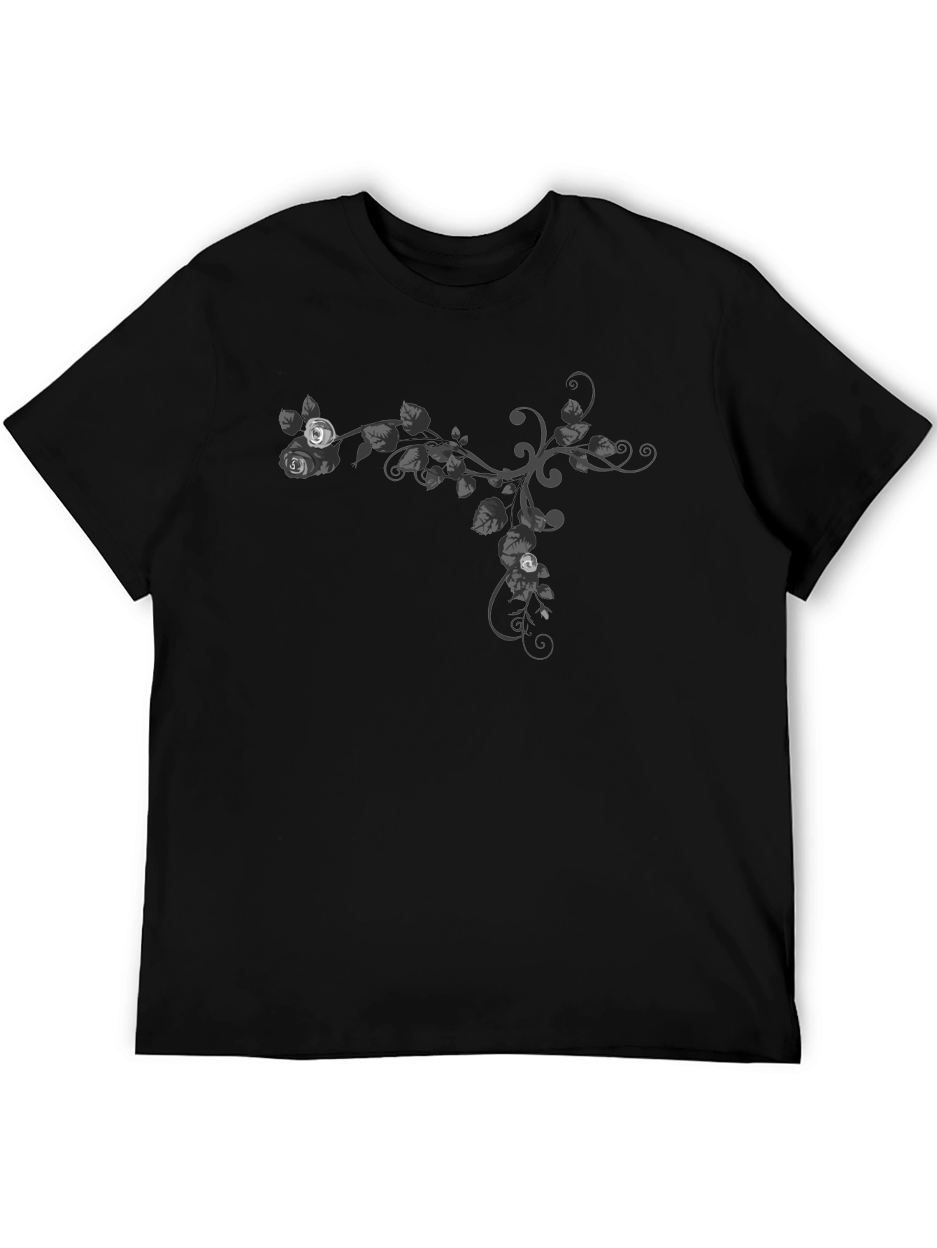 Floral Vine Graphic Tee - Casual Black T-Shirt