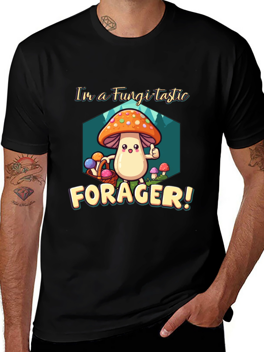 Fungi-tastic Forager T-Shirt - Fun Mushroom Design