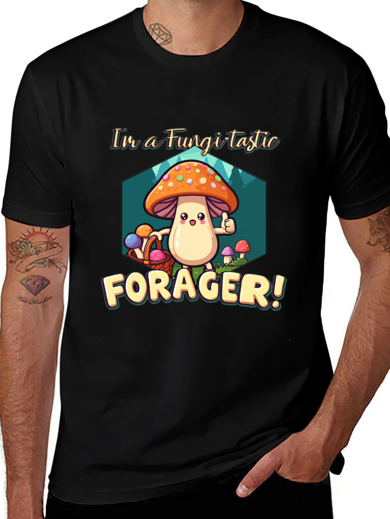 Fungi-tastic Forager T-Shirt - Fun Mushroom Design