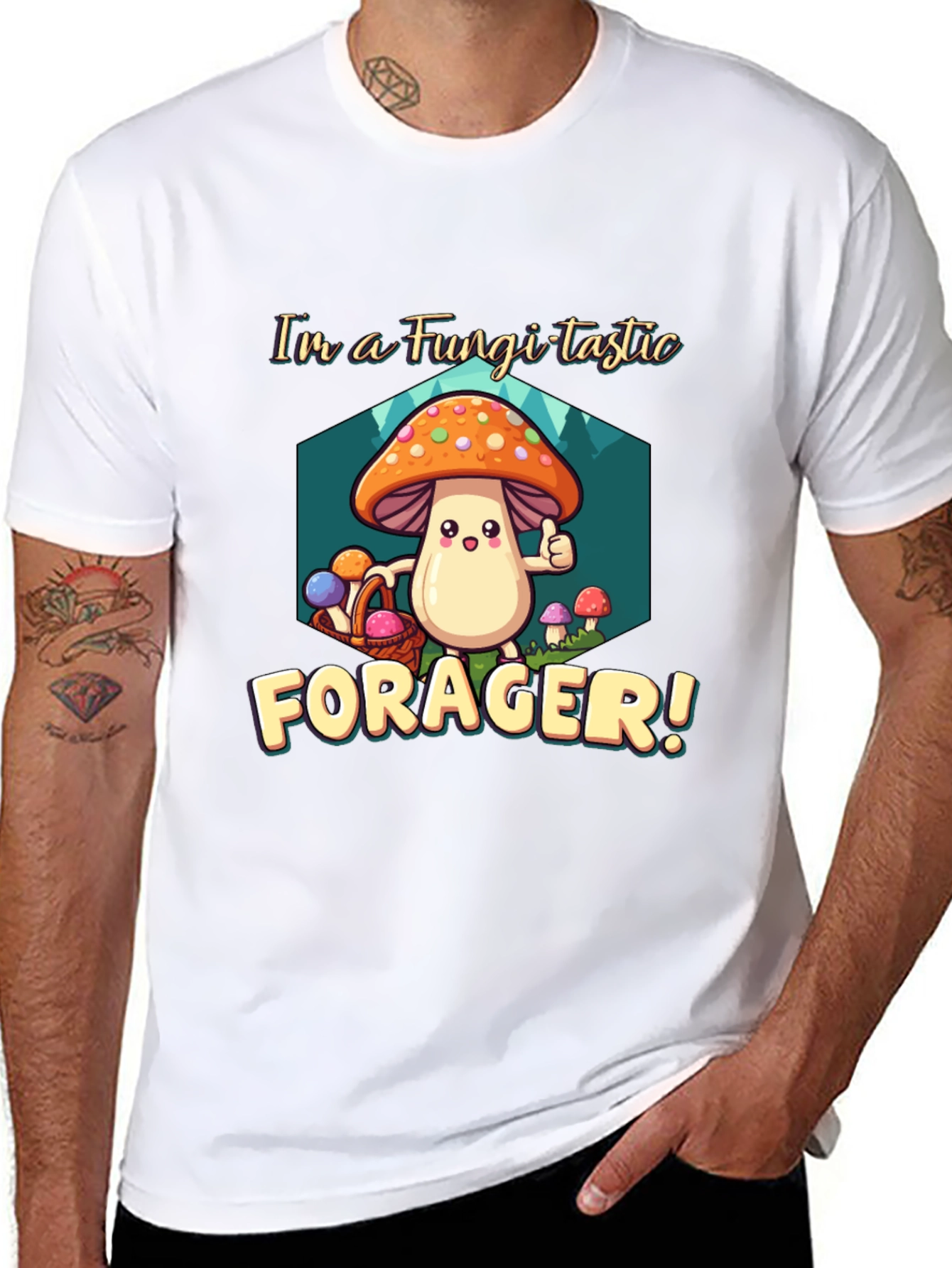 Fungi-tastic Forager T-Shirt - Fun Mushroom Design