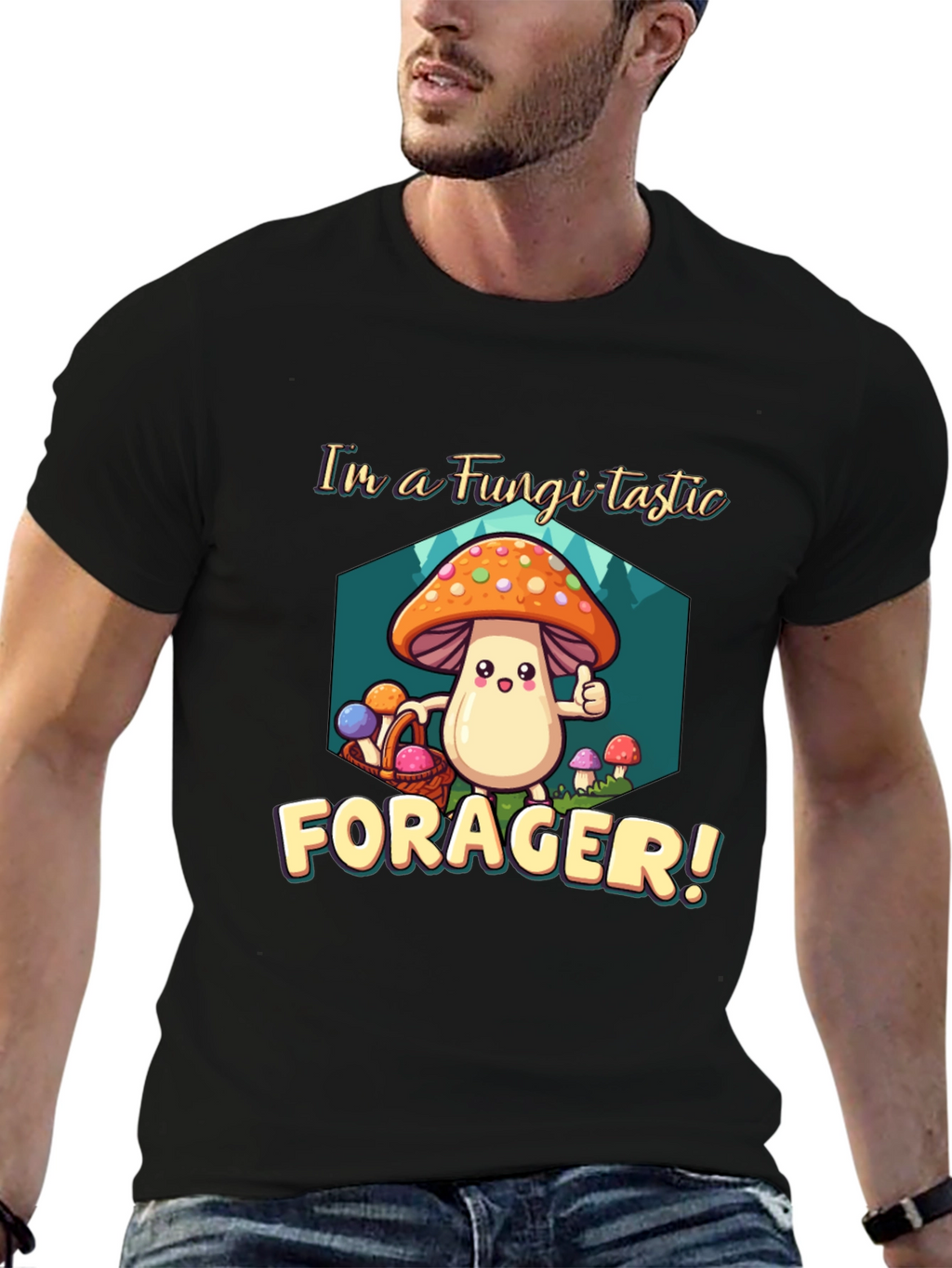 Fungi-tastic Forager T-Shirt - Fun Mushroom Design