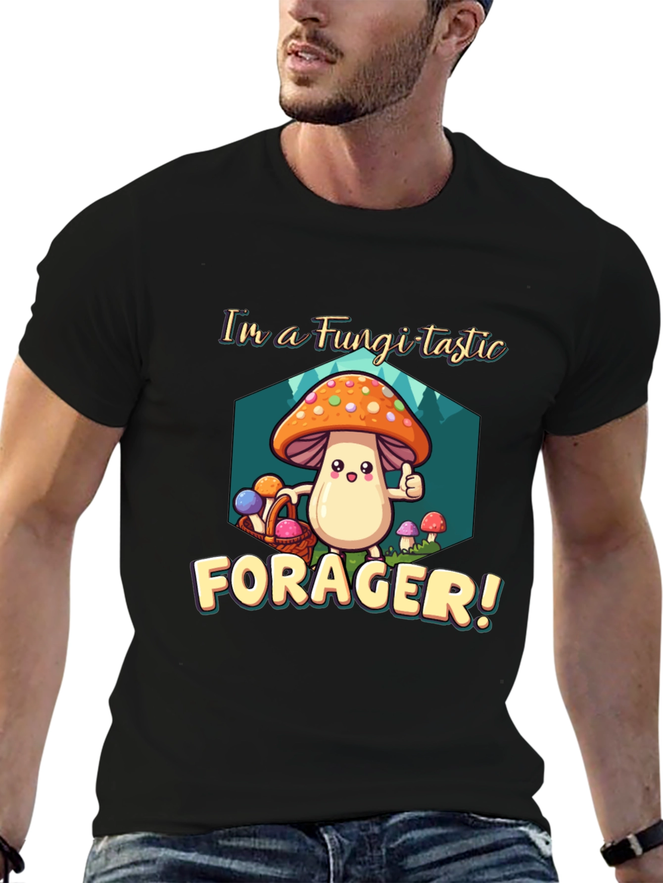 Fungi-tastic Forager T-Shirt - Fun Mushroom Design