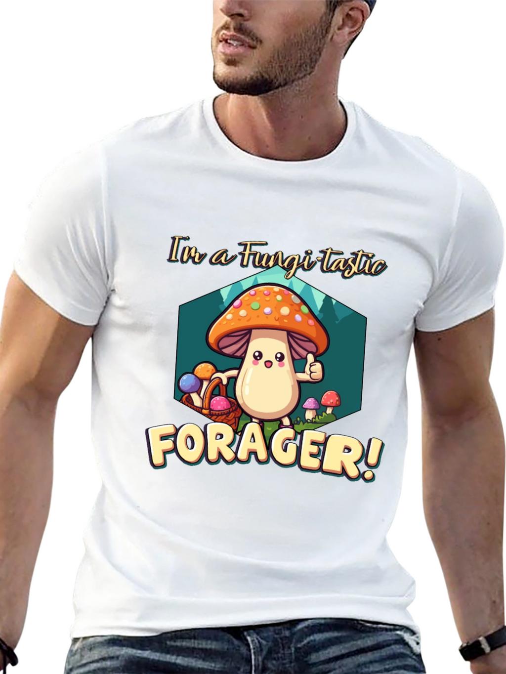 Fungi-tastic Forager T-Shirt - Fun Mushroom Design