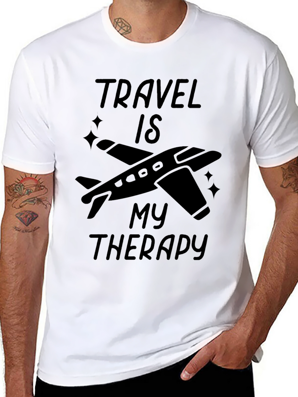 Travel Is My Therapy Black Graphic T-Shirt