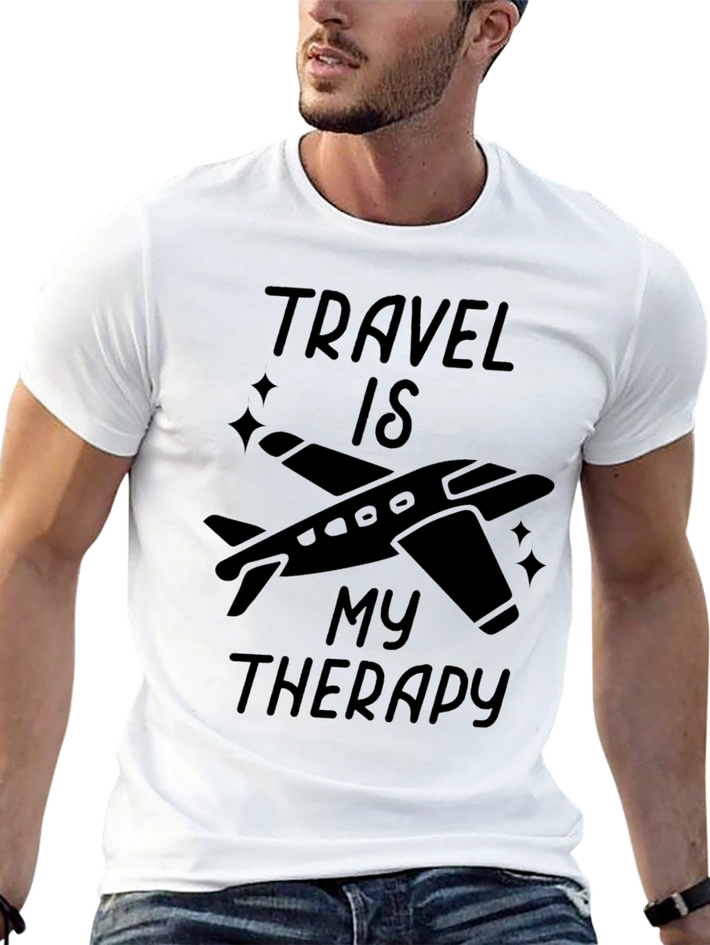 Travel Is My Therapy Black Graphic T-Shirt