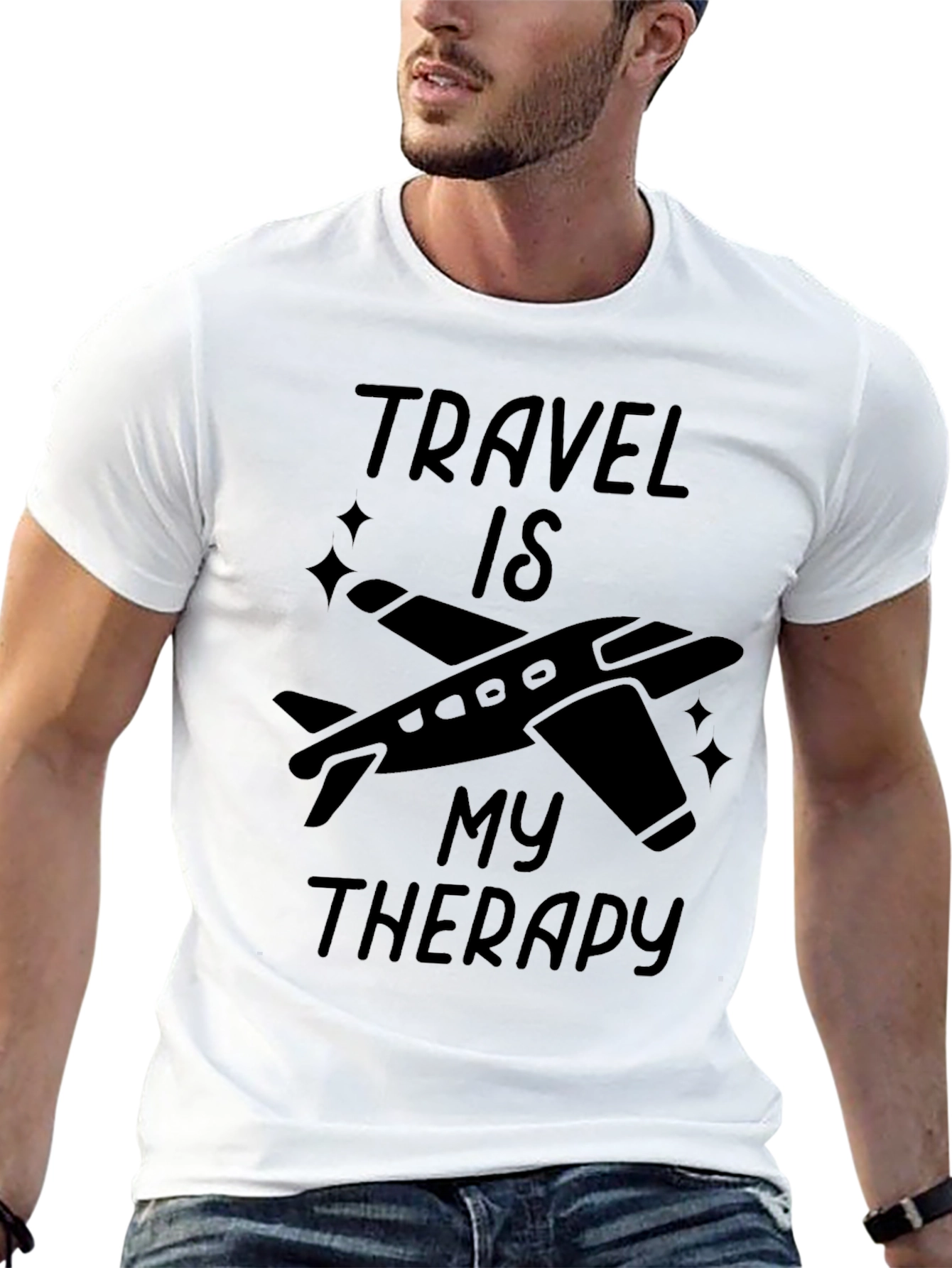 Travel Is My Therapy Black Graphic T-Shirt
