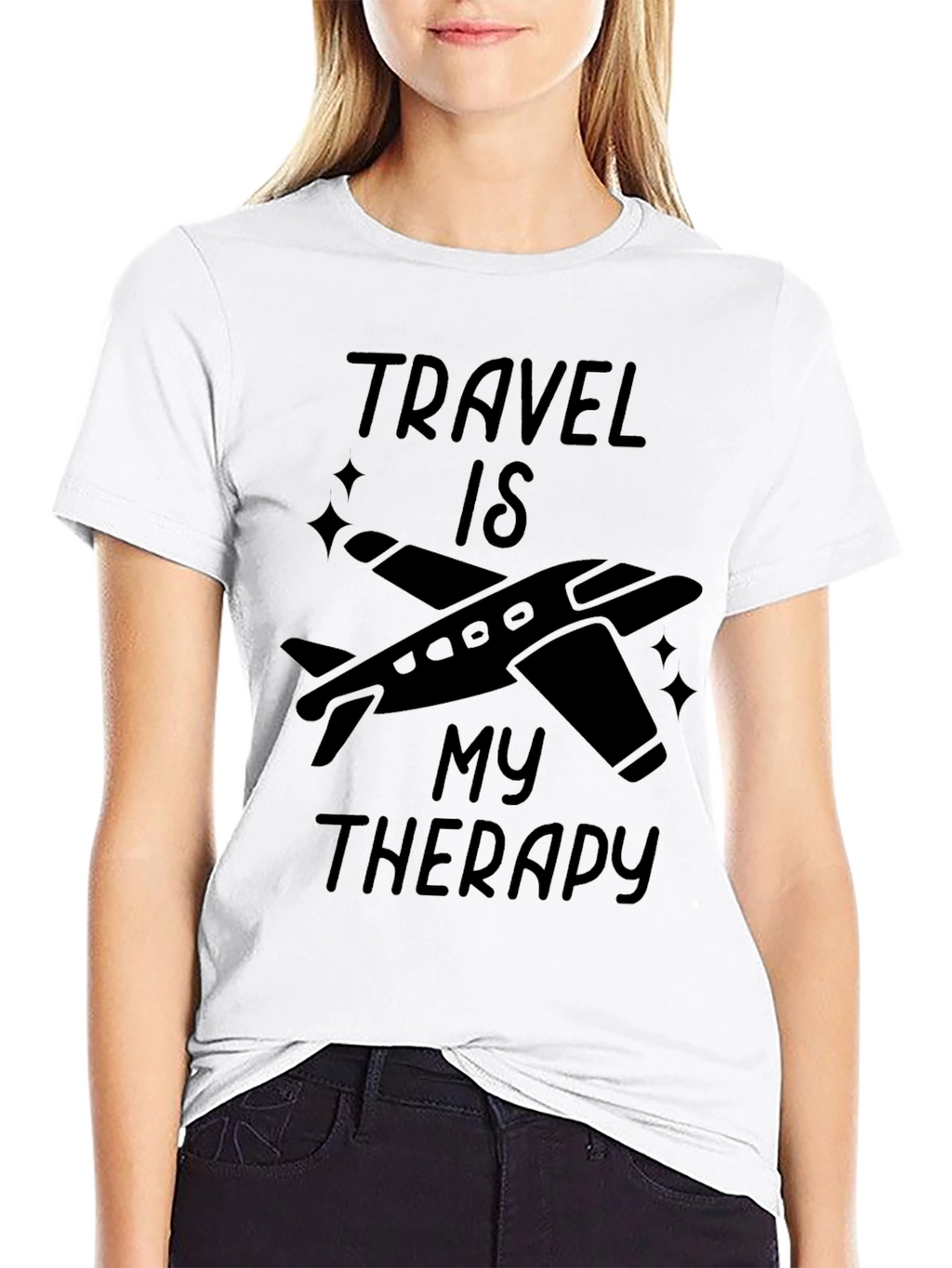 Travel Is My Therapy Black Graphic T-Shirt