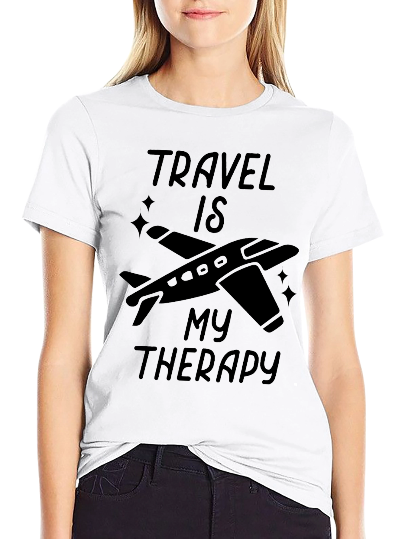 Travel Is My Therapy Black Graphic T-Shirt