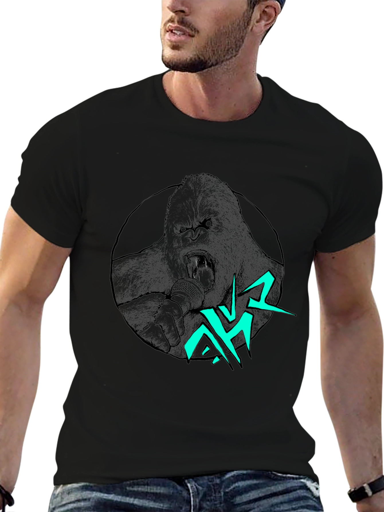 Gorilla Singer Graphic Print Black T-Shirt