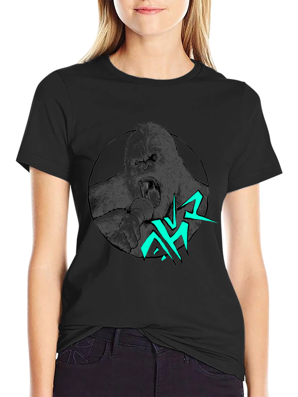 Gorilla Singer Graphic Print Black T-Shirt