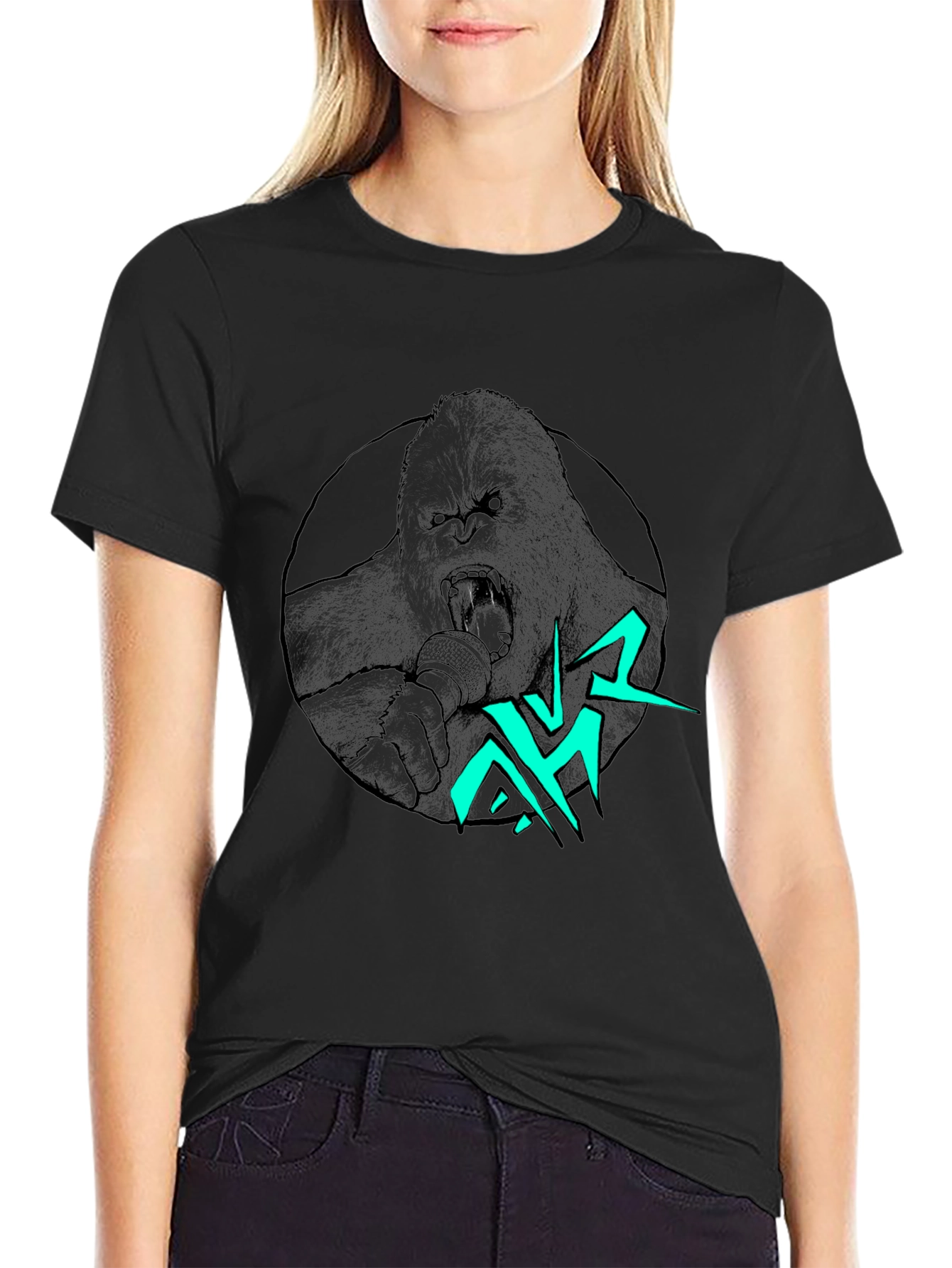 Gorilla Singer Graphic Print Black T-Shirt